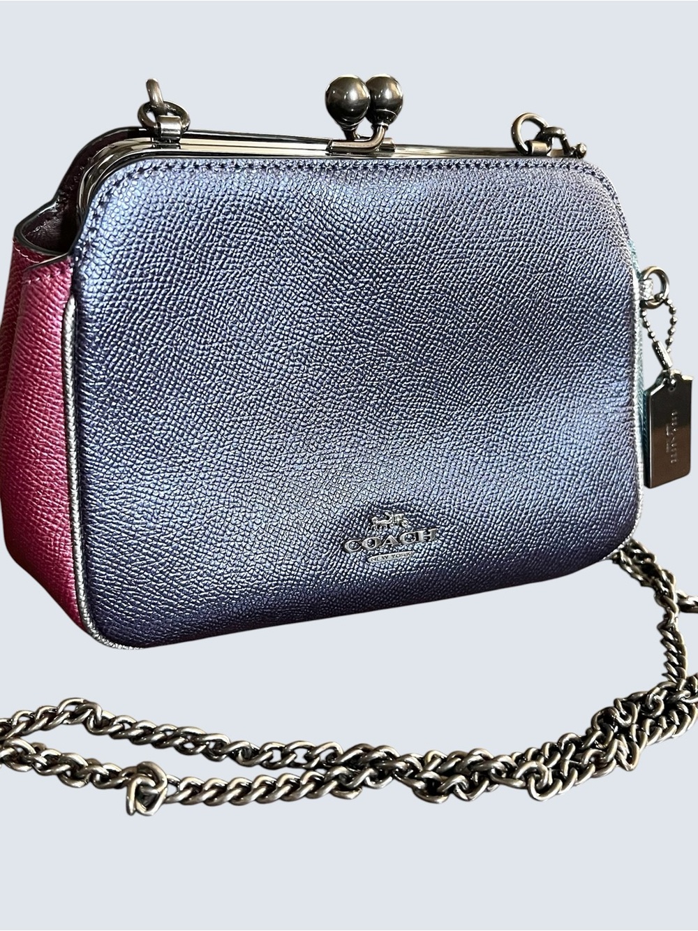 Rare Coach Metallic Colorblock Pearl Kisslock Chain Bag (Style F80194)